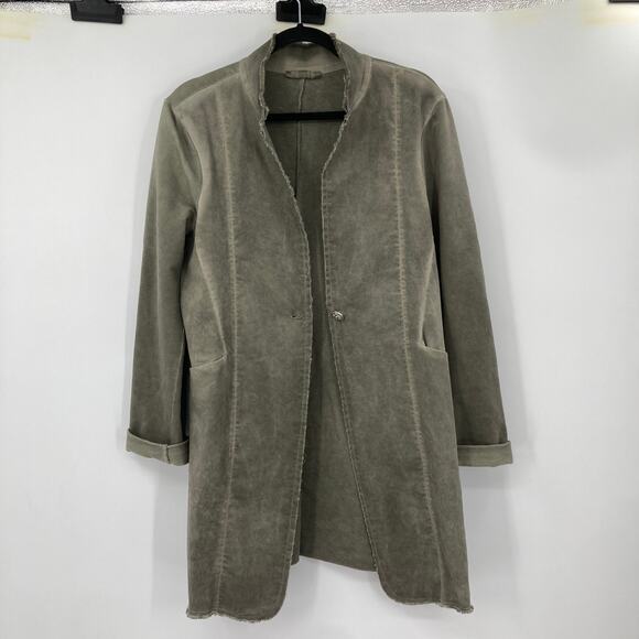 Baci Made in Italy Long Lie One Button Minetal Wash Khaki Green Coat Women XL - Picture 1 of 13